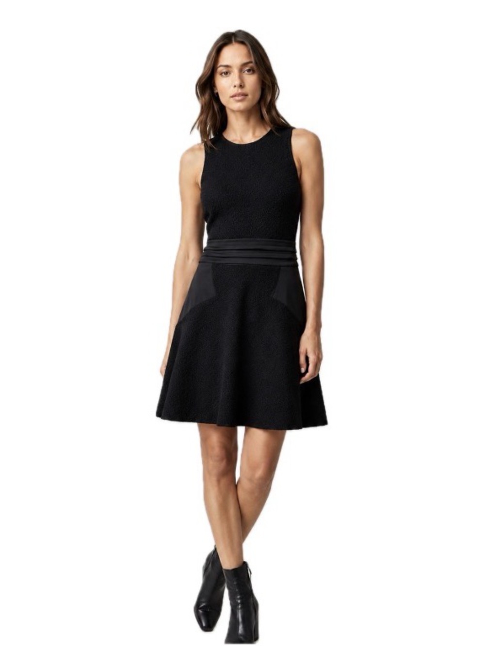 Rag & Bone, Black Fit Flare Dress Textured Knit Sleeveless Designer, Size M EUC